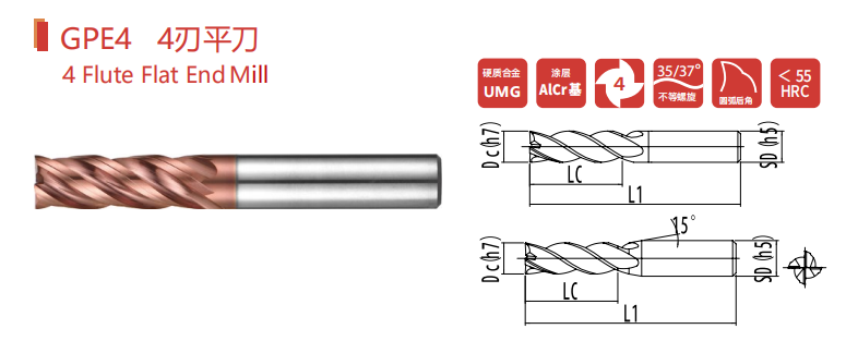 4 Flute Flat End Mills