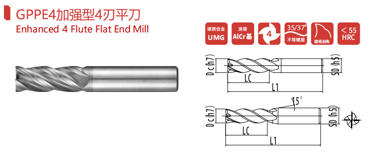 4 Flute Flat End Mills
