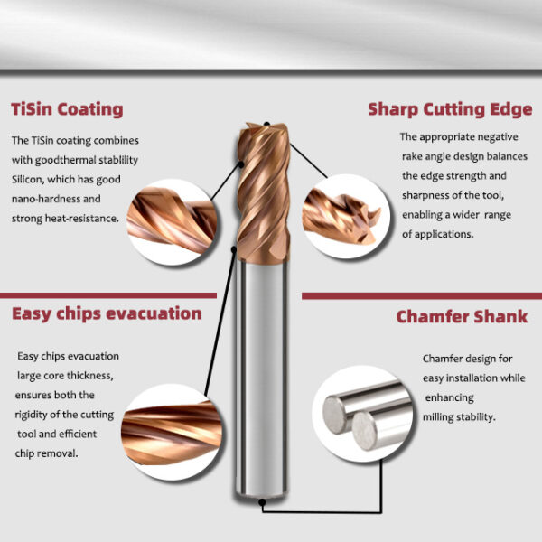 GP-4 solid carbide 4 flute flat end mill for hardened steel machining